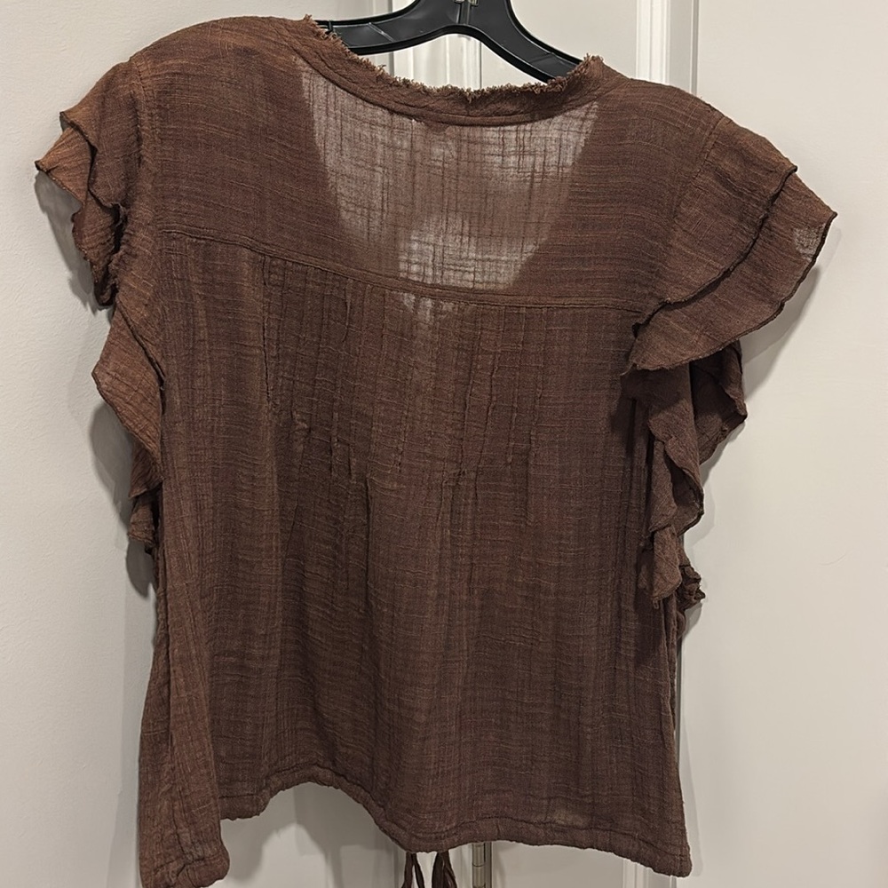 Free People Brown Ruffled Gauze Women's Top. Gorgeous! Size Large. Perfect! - Picture 4 of 4